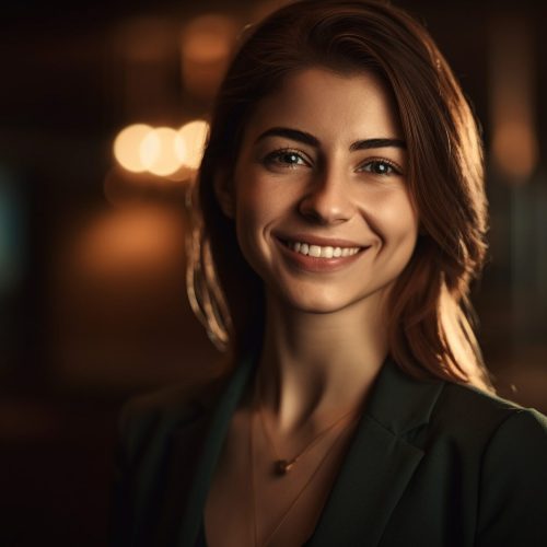 Beautiful businesswoman with toothy smile at office generated by artificial intelligence